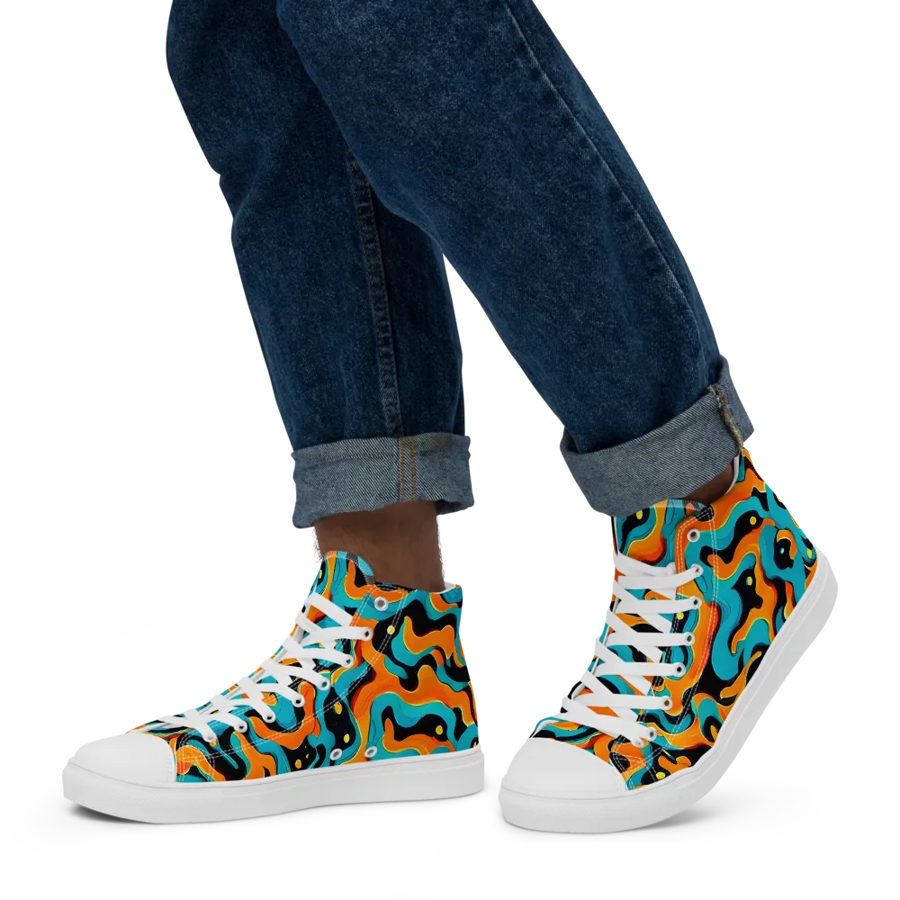 Voltage Wave on Men's High Top Canvas Shoes — Left