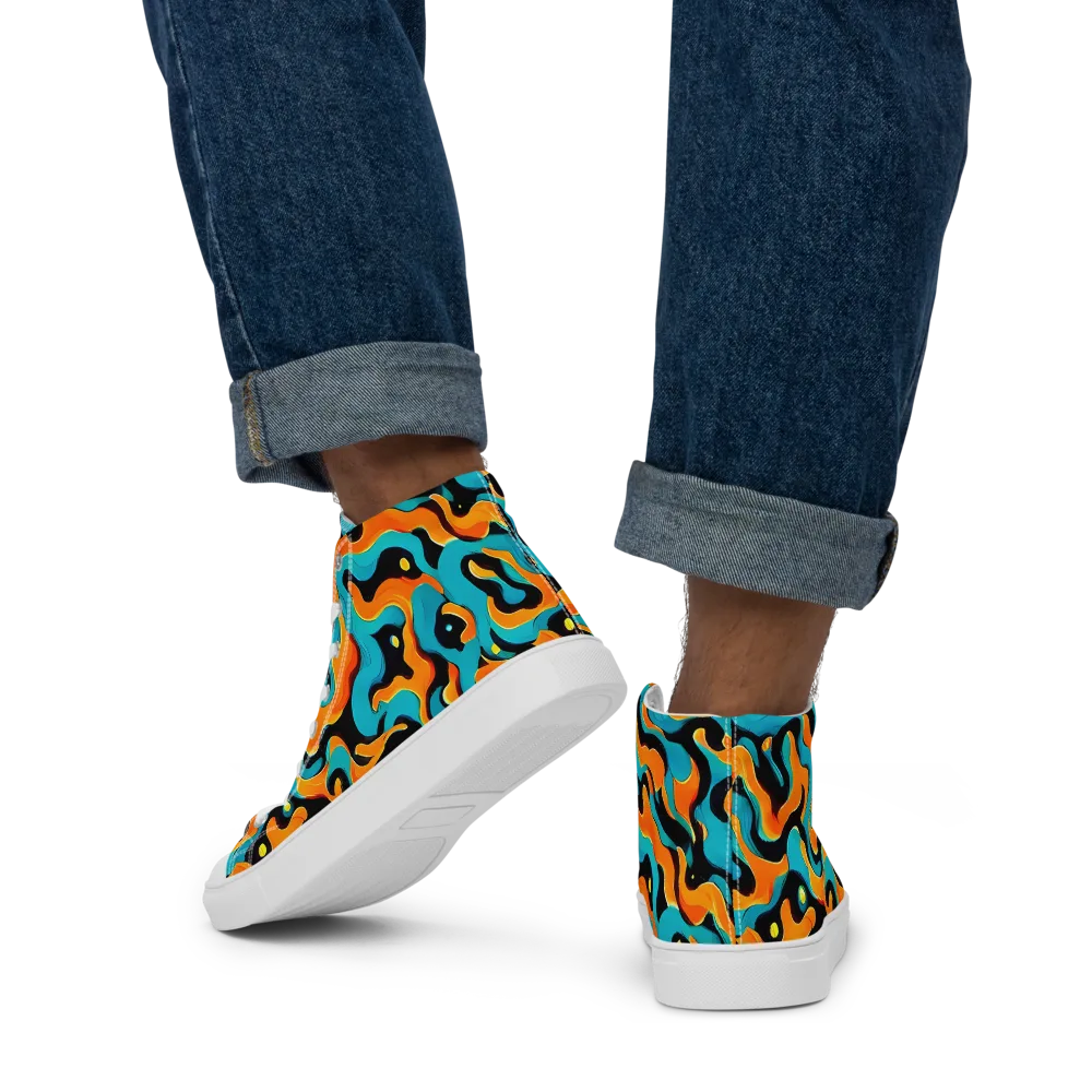 Voltage Wave on Men's High Top Canvas Shoes — Back