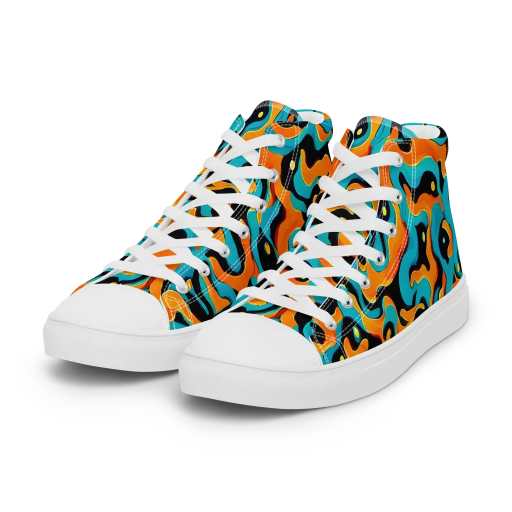 Voltage Wave on Women's High Top Canvas Shoes — Left Front