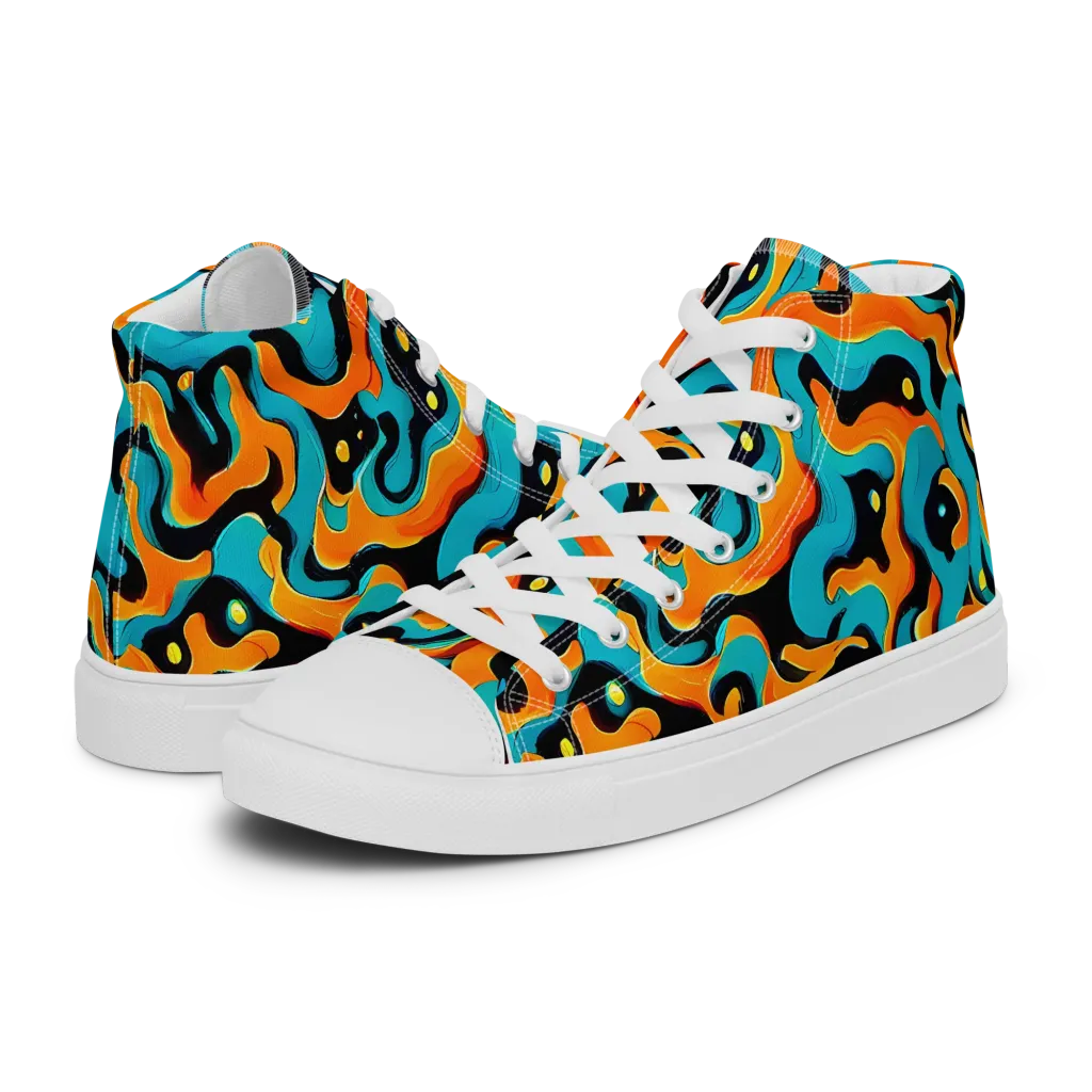 Voltage Wave on Women's High Top Canvas Shoes — Left