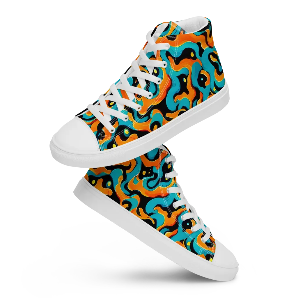 Voltage Wave on Women's High Top Canvas Shoes — Front