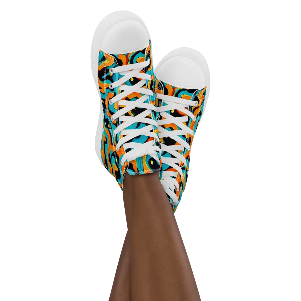Voltage Wave on Women's High Top Canvas Shoes — Front