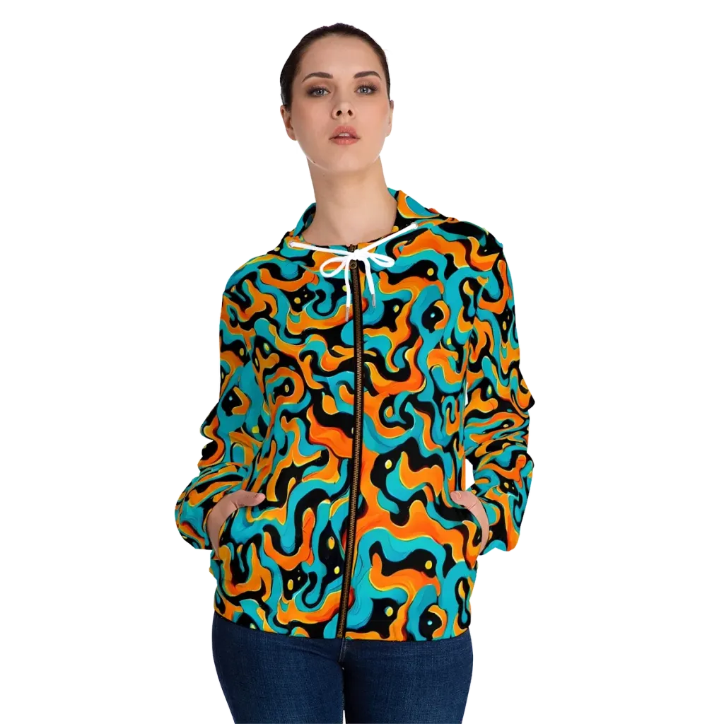 Voltage Wave on Women's Full-Zip Hoodie — Front On Person