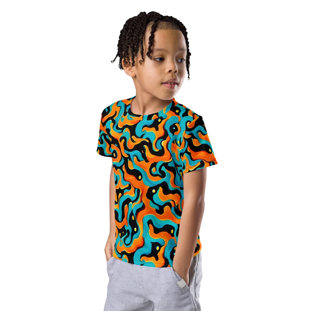 Voltage Wave on Kids Crew Neck T-Shirt — Left Front