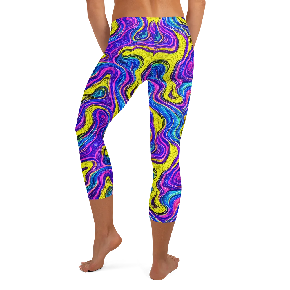 Vivid Whirl on Capri Leggings — Back