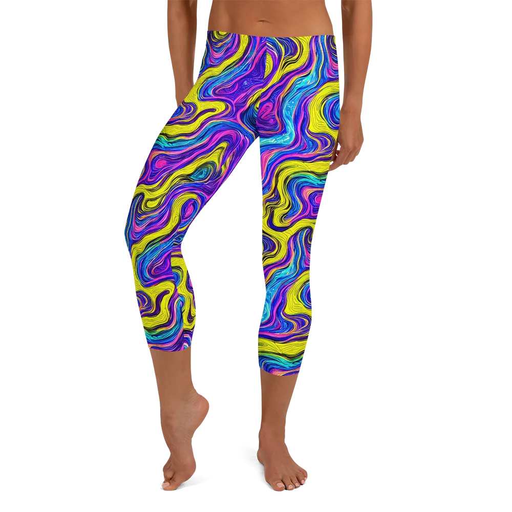 Vivid Whirl on Capri Leggings — Front