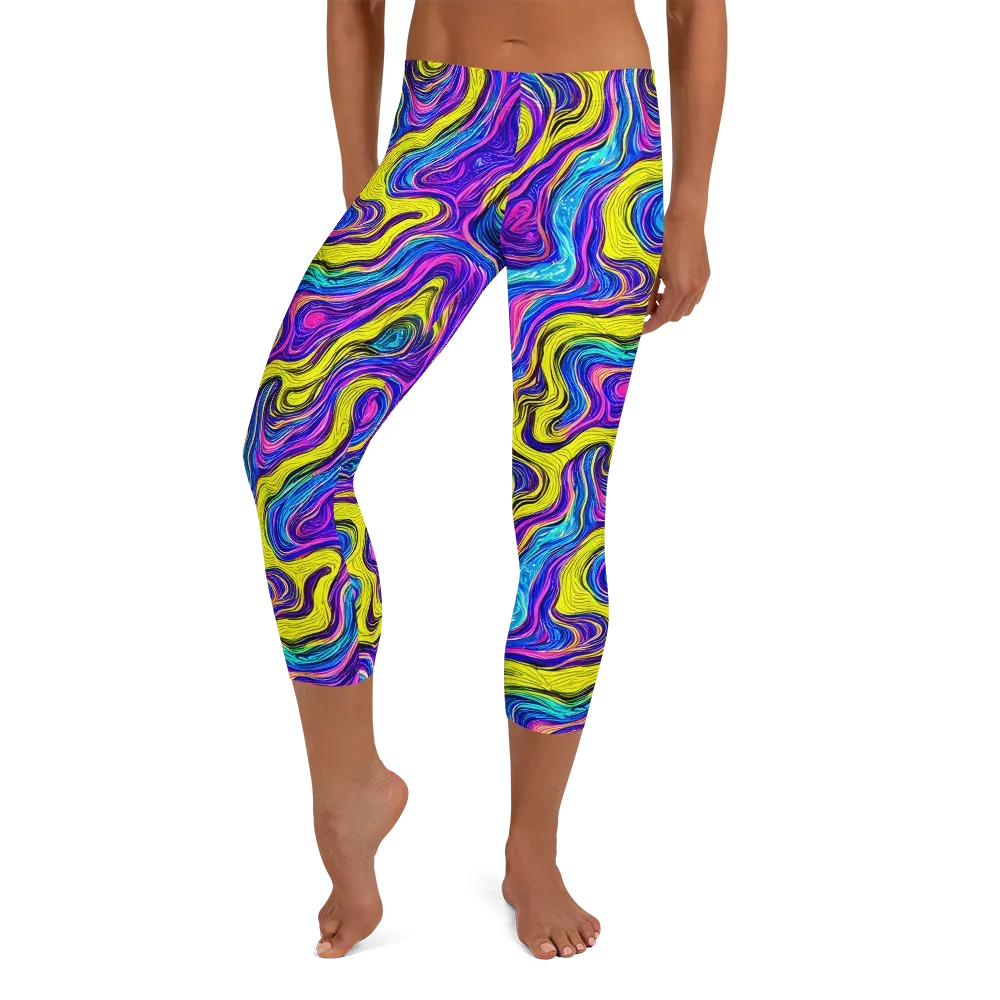 Vivid Whirl on Capri Leggings — Front