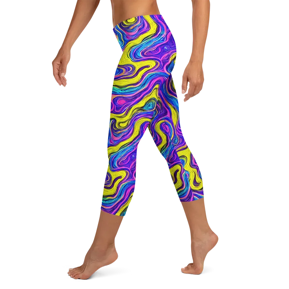 Vivid Whirl on Capri Leggings — Left