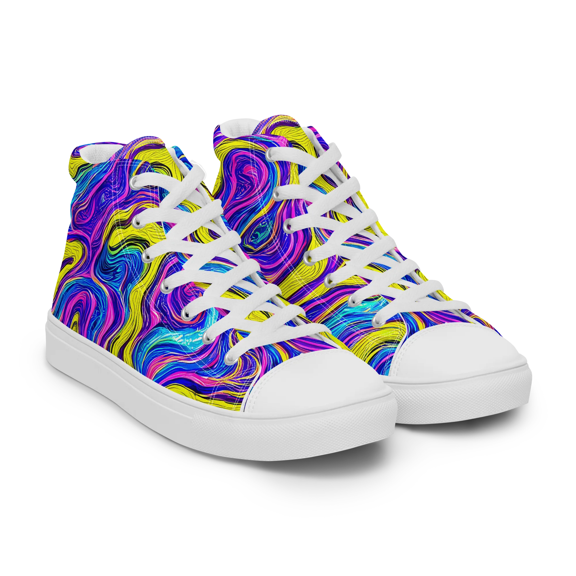 Vivid Whirl on Men's High Top Canvas Shoes — Right Front