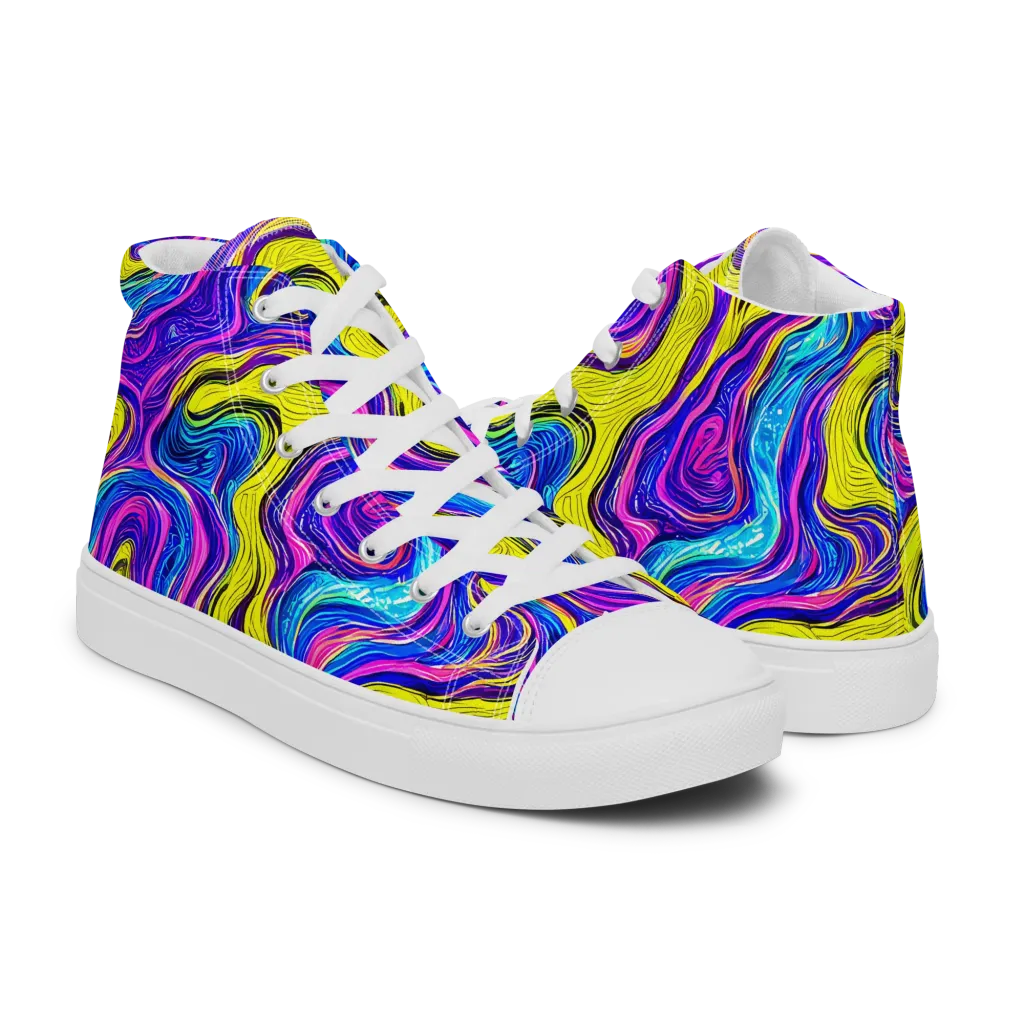 Vivid Whirl on Men's High Top Canvas Shoes — Right