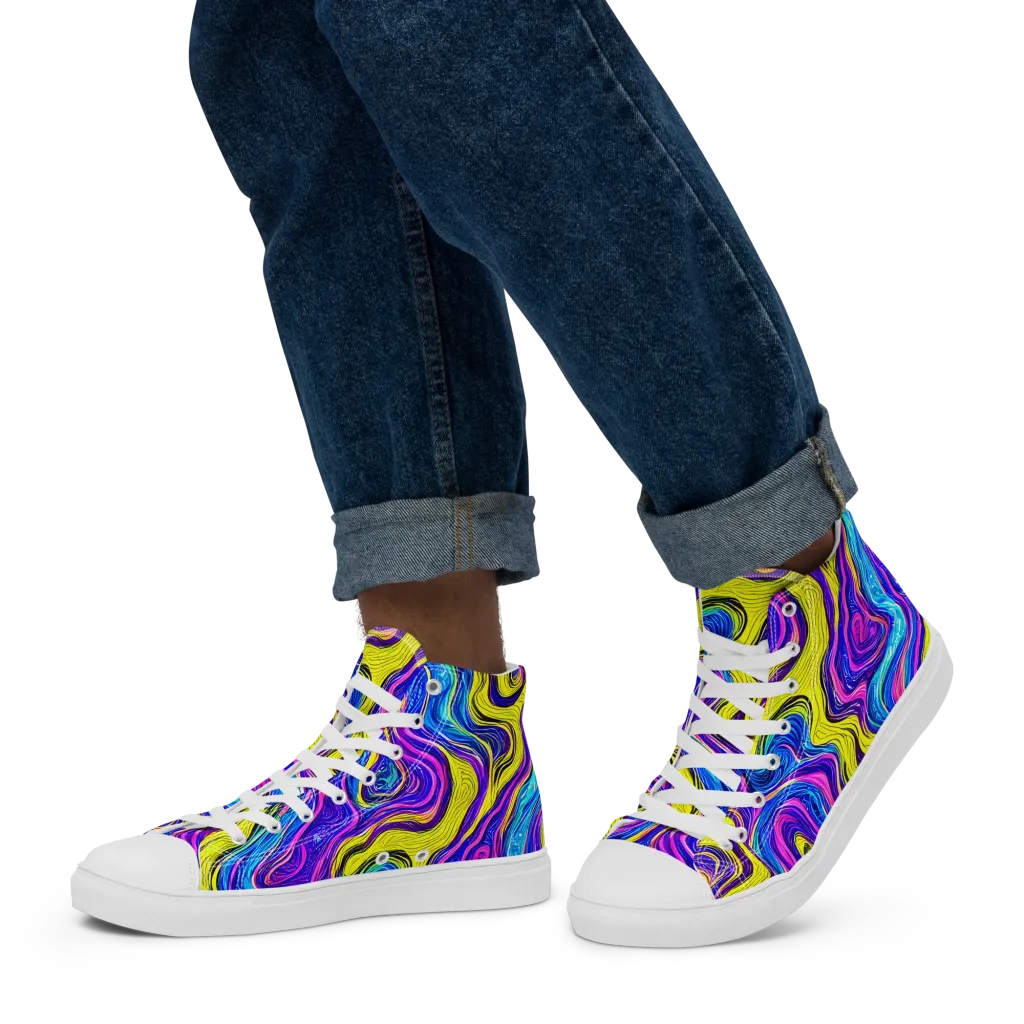 Vivid Whirl on Men's High Top Canvas Shoes — Left
