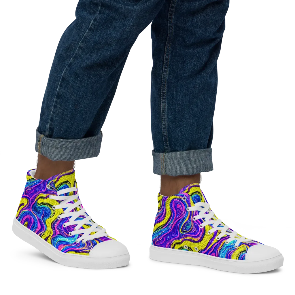 Vivid Whirl on Men's High Top Canvas Shoes — Right