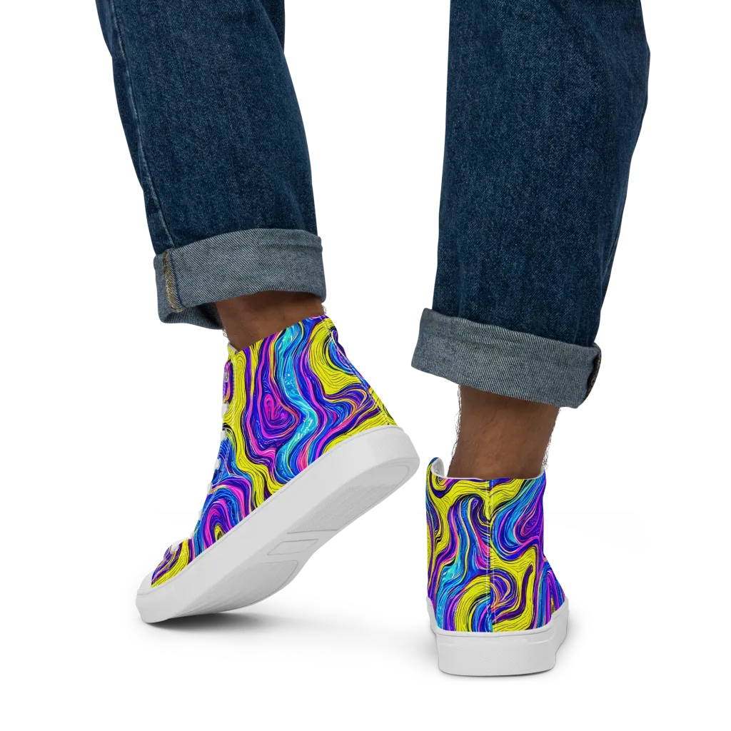 Vivid Whirl on Men's High Top Canvas Shoes — Back