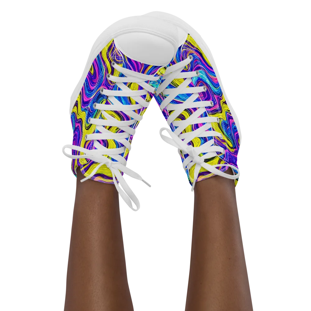 Vivid Whirl on Women's High Top Canvas Shoes — Front