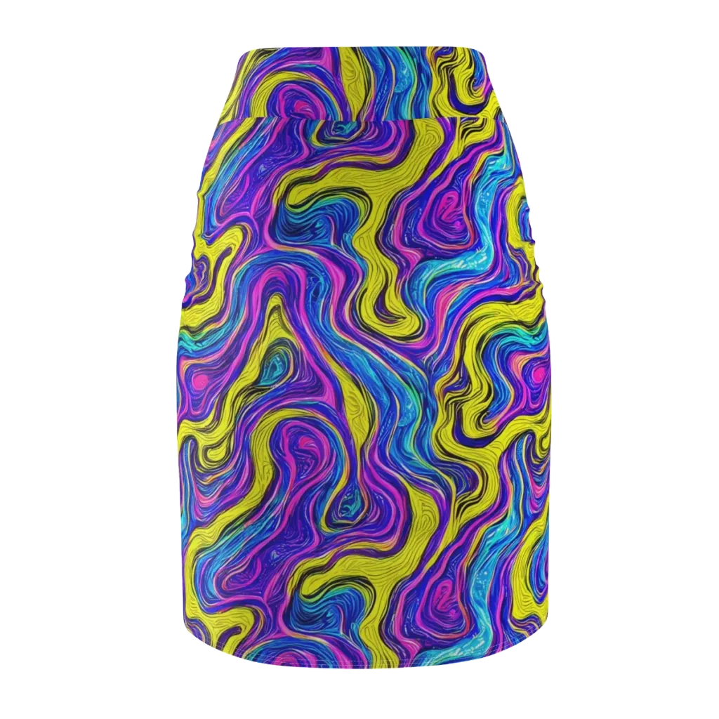 Vivid Whirl on Pencil Skirt — Back