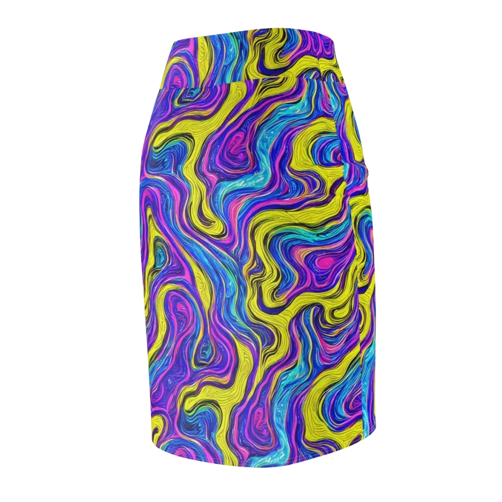 Vivid Whirl on Pencil Skirt — Back Side