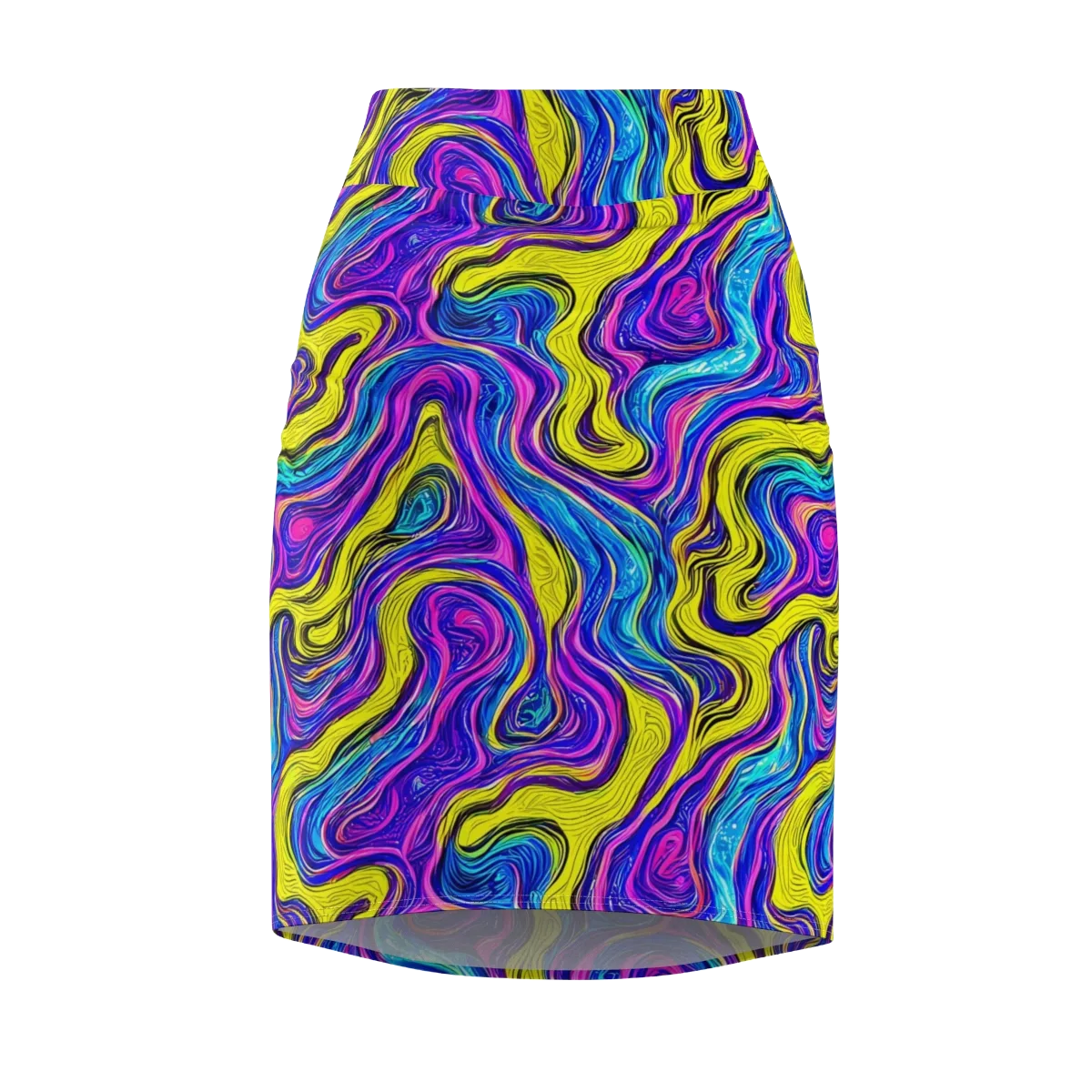 Vivid Whirl on Pencil Skirt — Front