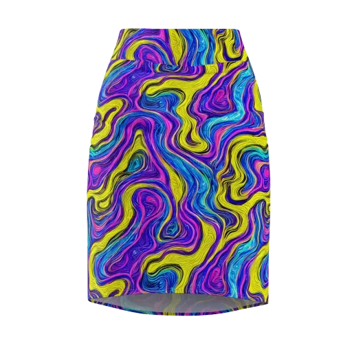 Vivid Whirl on a Pencil Skirt