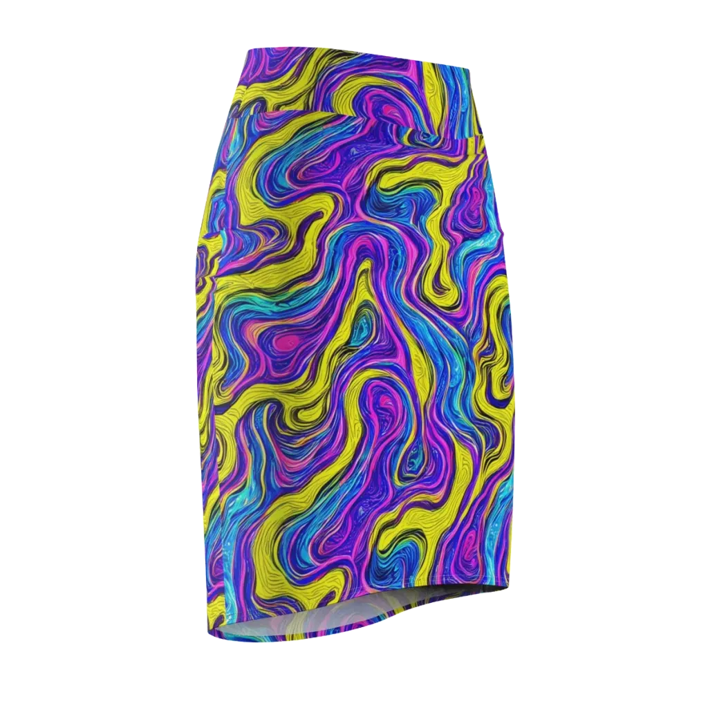 Vivid Whirl on Pencil Skirt — Front Side