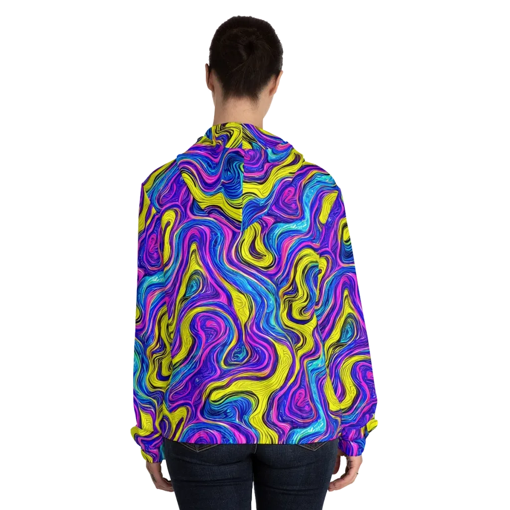Vivid Whirl on Women's Full-Zip Hoodie — Back On Person
