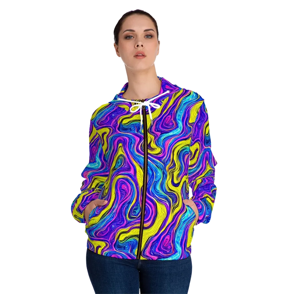 Vivid Whirl on Women's Full-Zip Hoodie — Front On Person