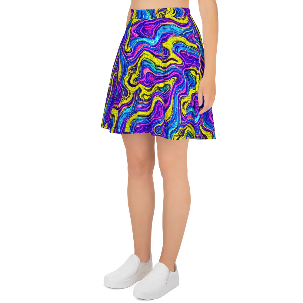 Vivid Whirl on Skater Skirt — Left