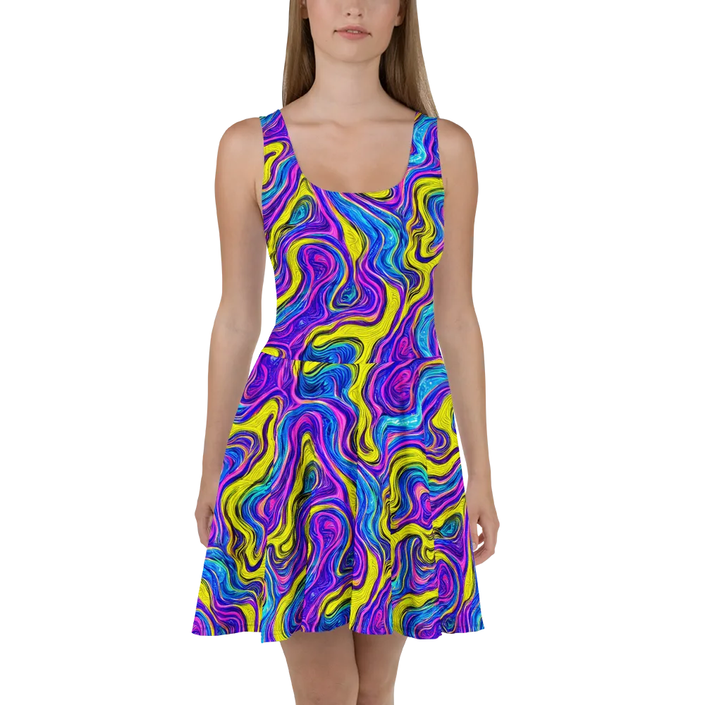 Vivid Whirl on Skater Dress — Front