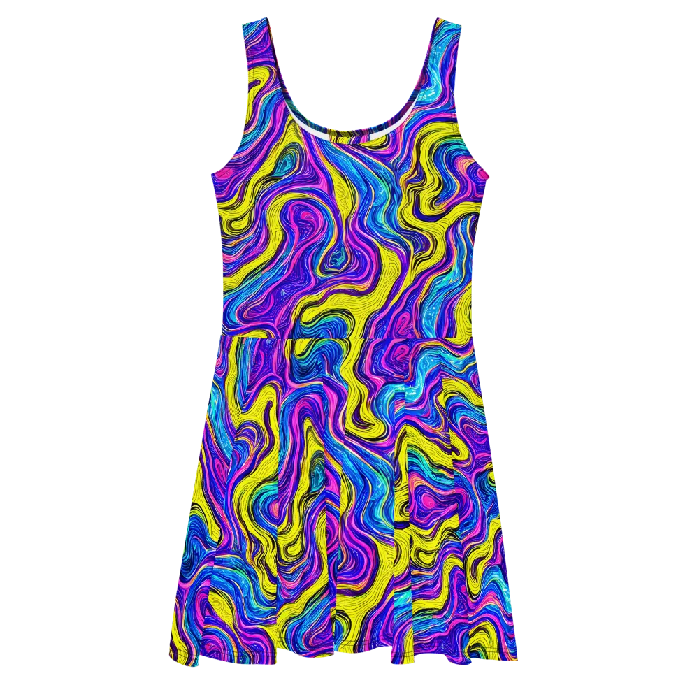 Vivid Whirl on Skater Dress — Front