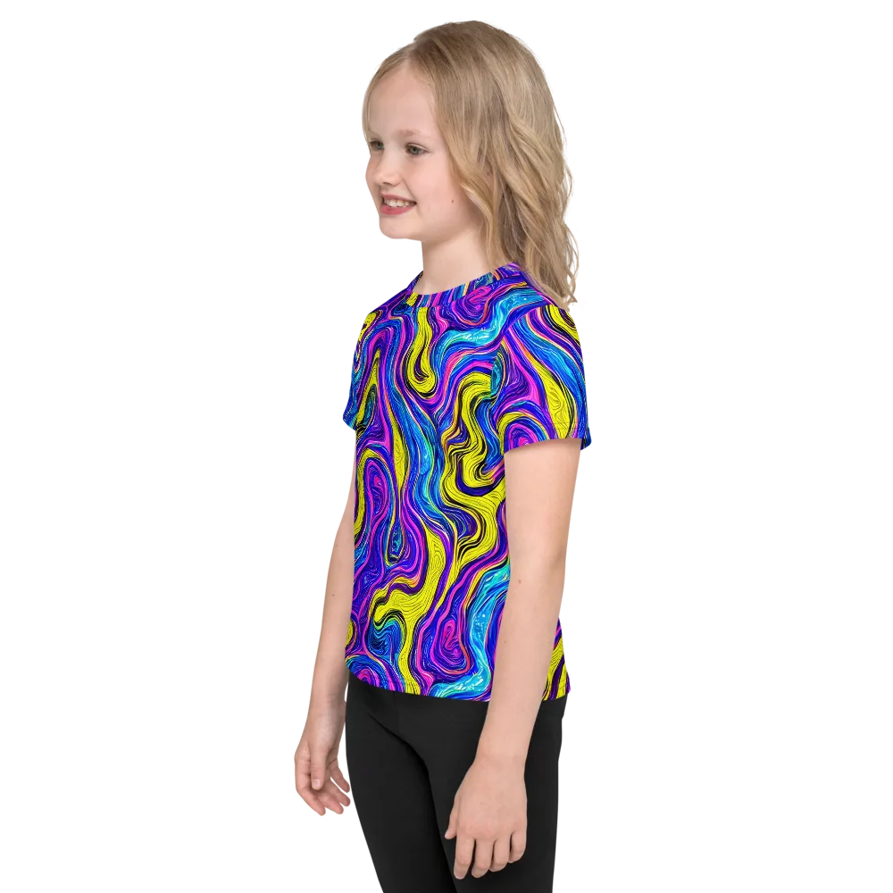 Vivid Whirl on Kids Crew Neck T-Shirt — Left