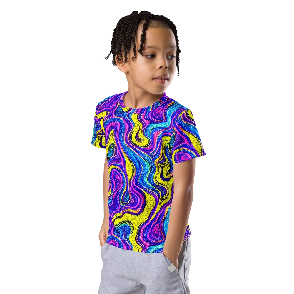 Vivid Whirl on Kids Crew Neck T-Shirt — Left Front