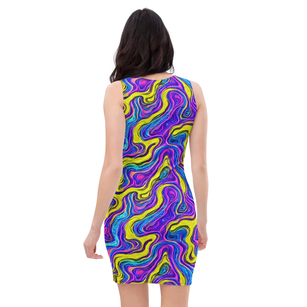 Vivid Whirl on Bodycon Dress — Back