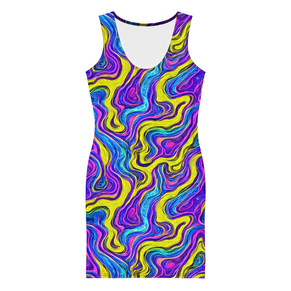 Vivid Whirl on Bodycon Dress — Front