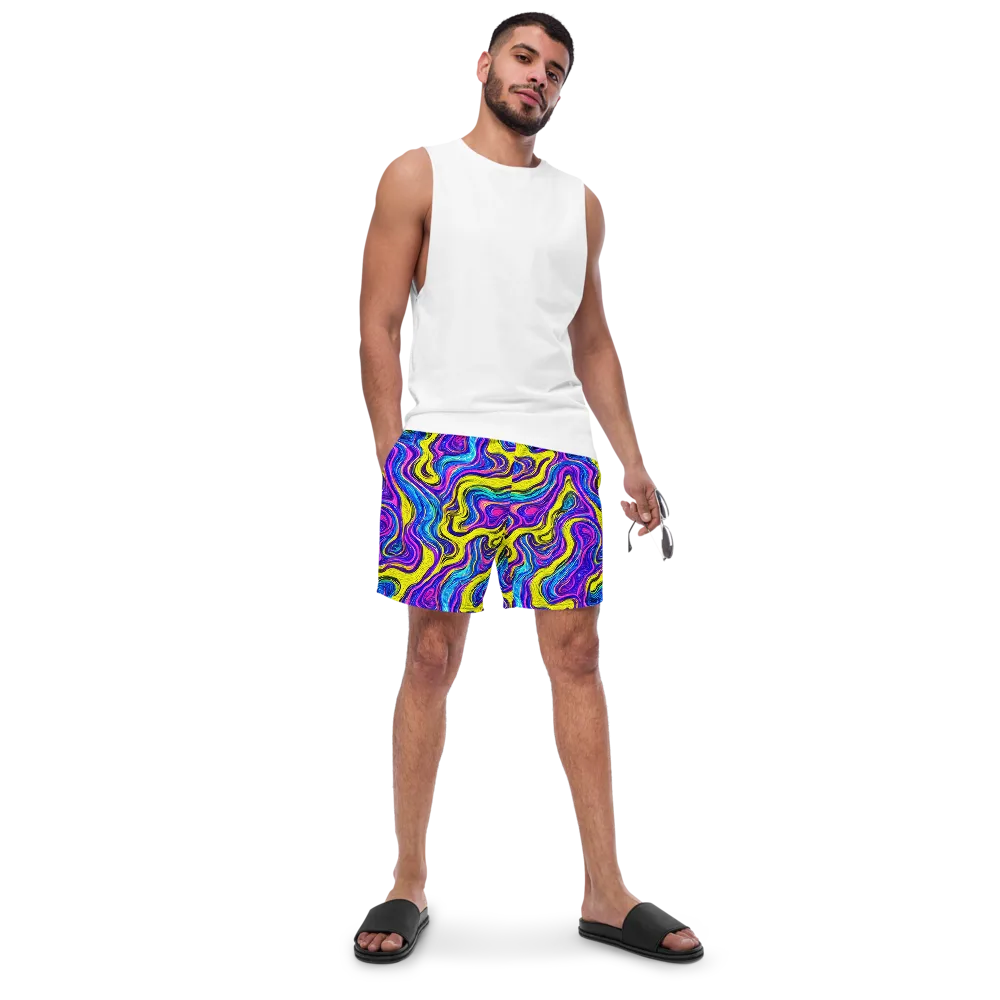 Vivid Whirl on Swim Trunks — Front