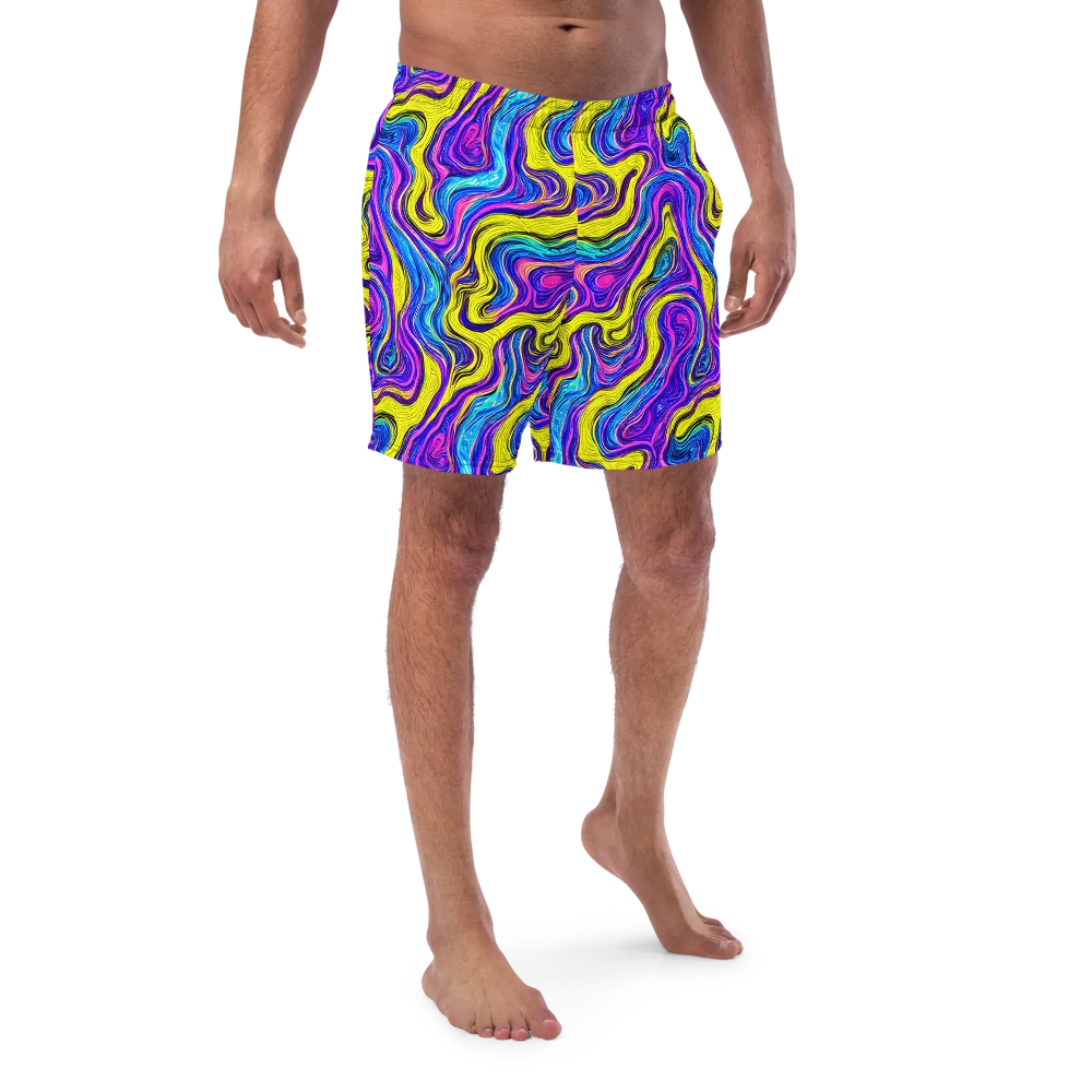 Vivid Whirl on Swim Trunks — Front
