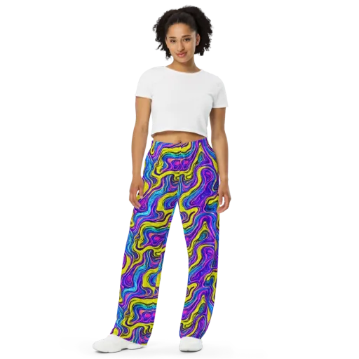 Vivid Whirl on a Wide-Leg Pants