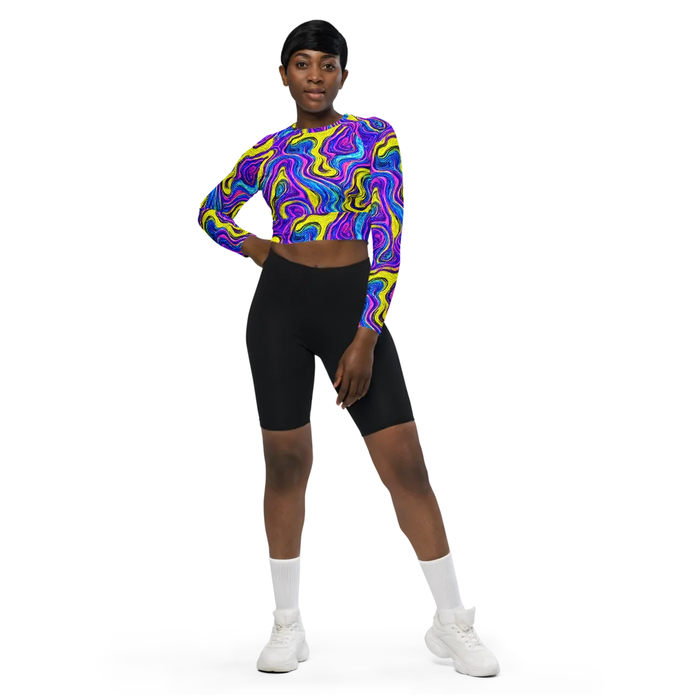 Vivid Whirl on Long Sleeve Crop Top — Front