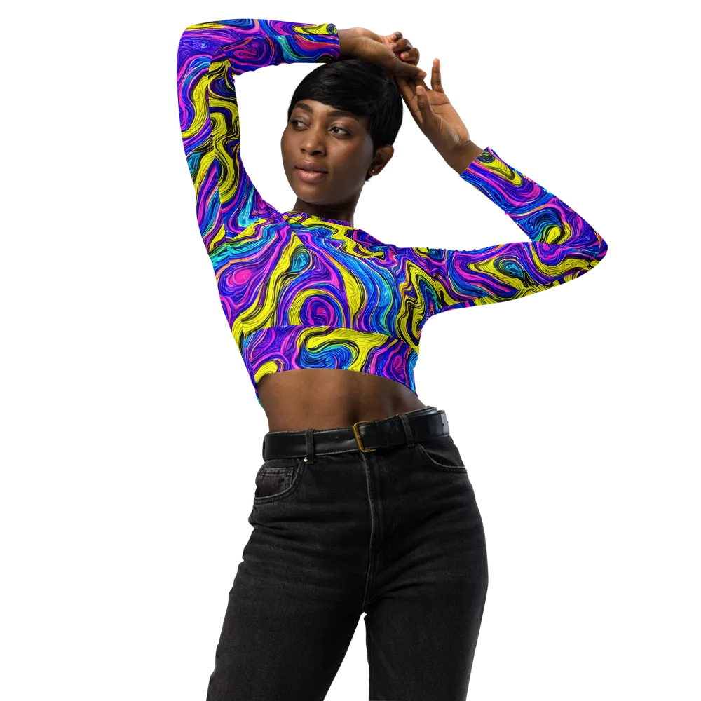 Vivid Whirl on Long Sleeve Crop Top — Front