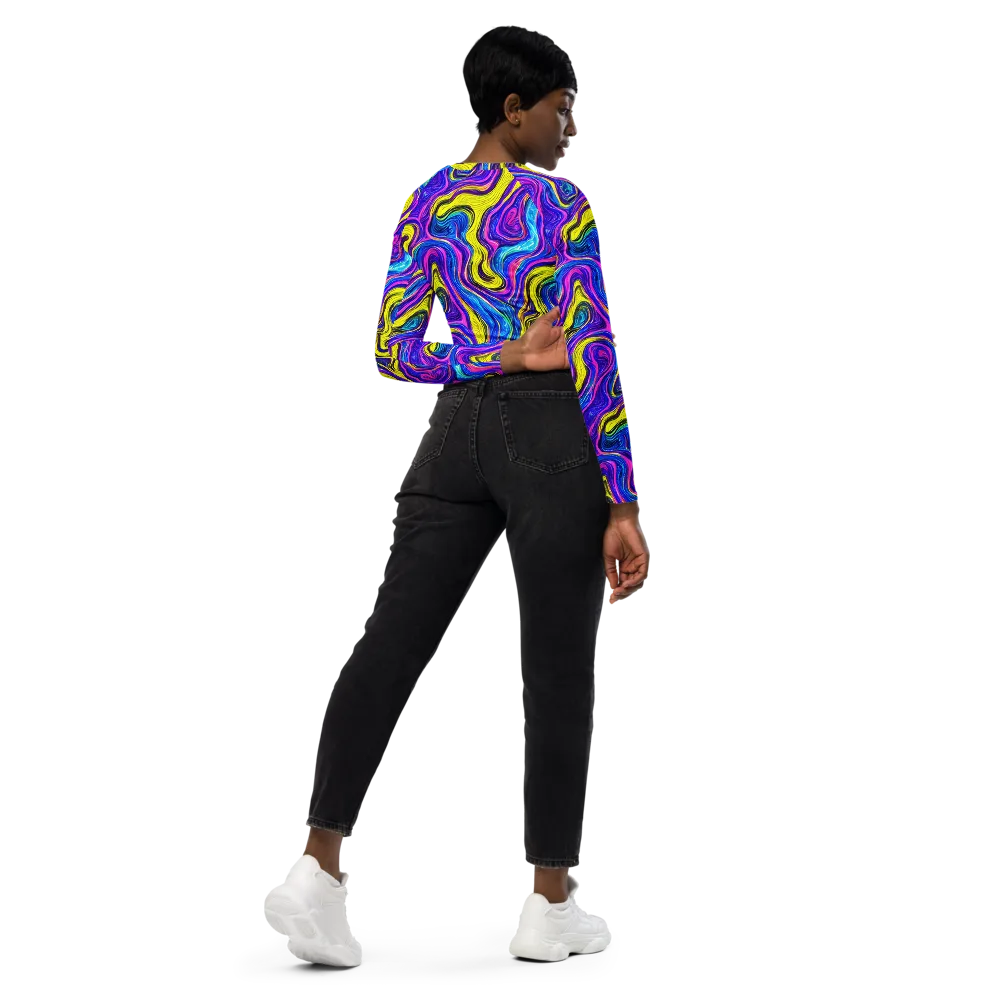 Vivid Whirl on Long Sleeve Crop Top — Right Back