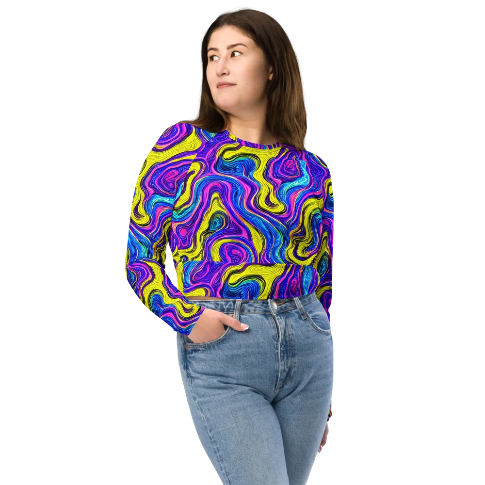 Vivid Whirl on Long Sleeve Crop Top — Front