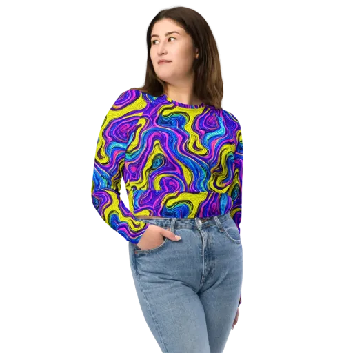 Vivid Whirl on a Long Sleeve Crop Top
