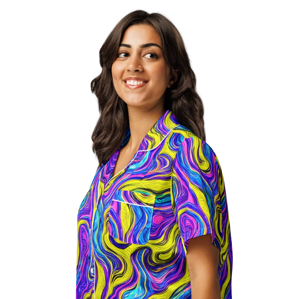 Vivid Whirl on Women's Short Sleeve Pajama Top — Left Front