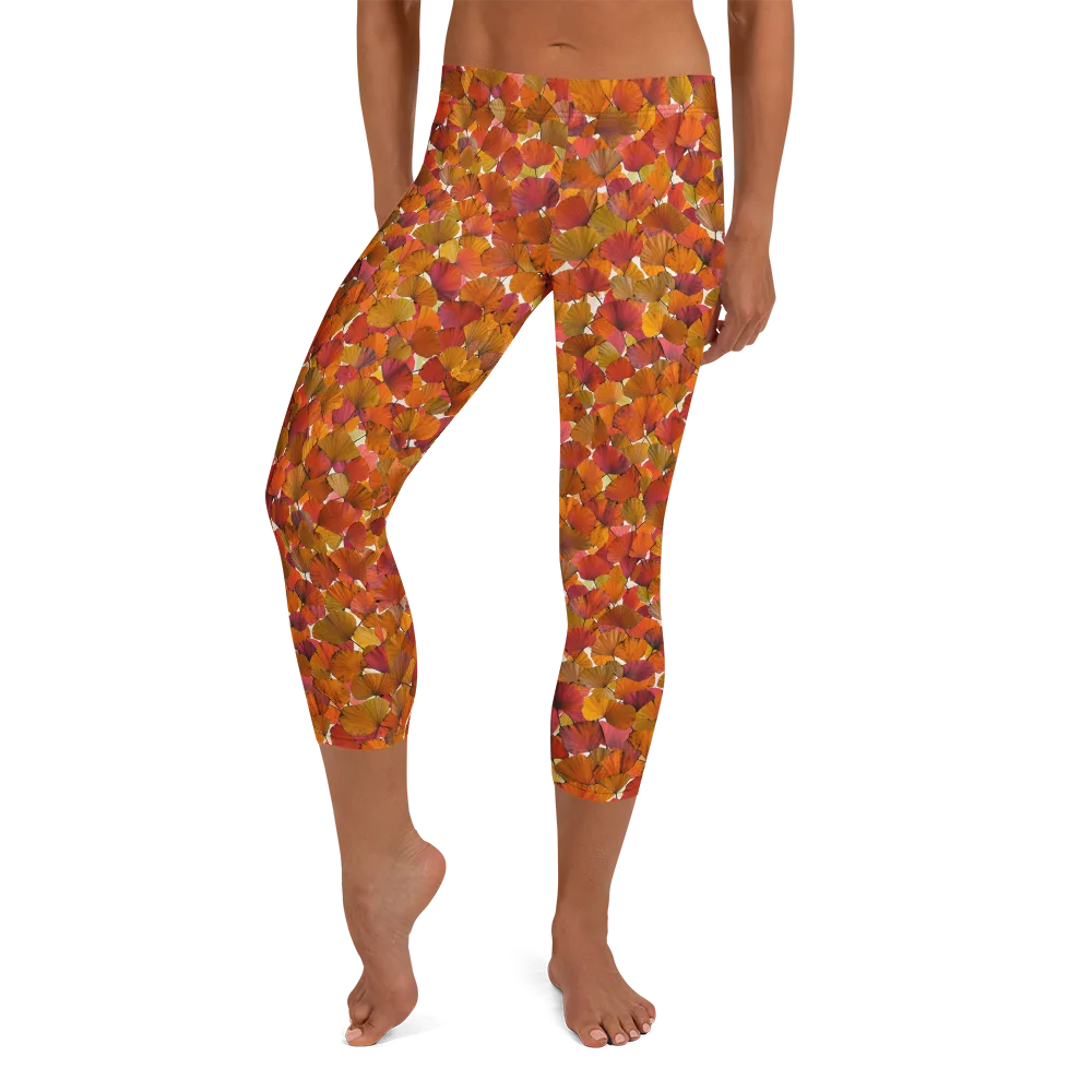 Autumn Fanfall on Capri Leggings — Front