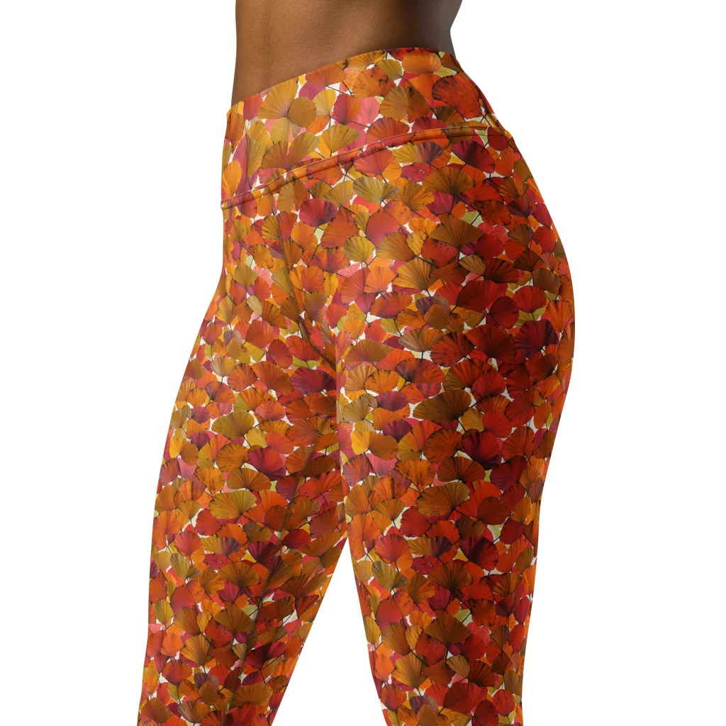Autumn Fanfall on Yoga Leggings — Left Front