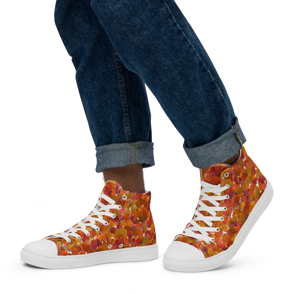 Autumn Fanfall on Men's High Top Canvas Shoes — Left