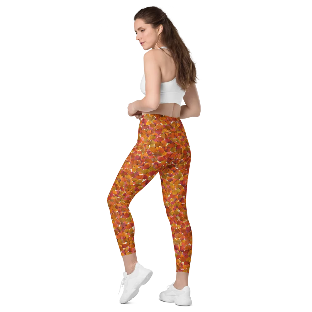 Autumn Fanfall on Leggings with Pockets — Left Back