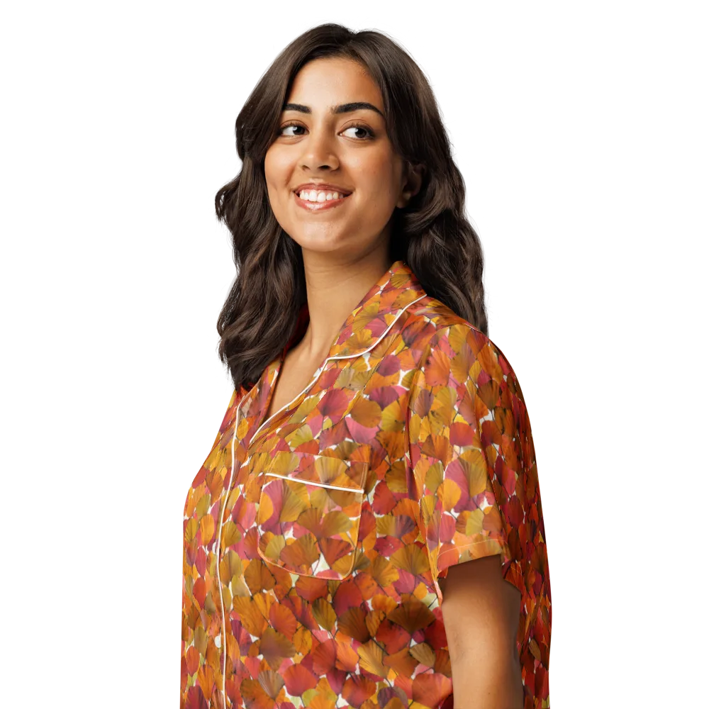 Autumn Fanfall on Women's Short Sleeve Pajama Top — Left Front