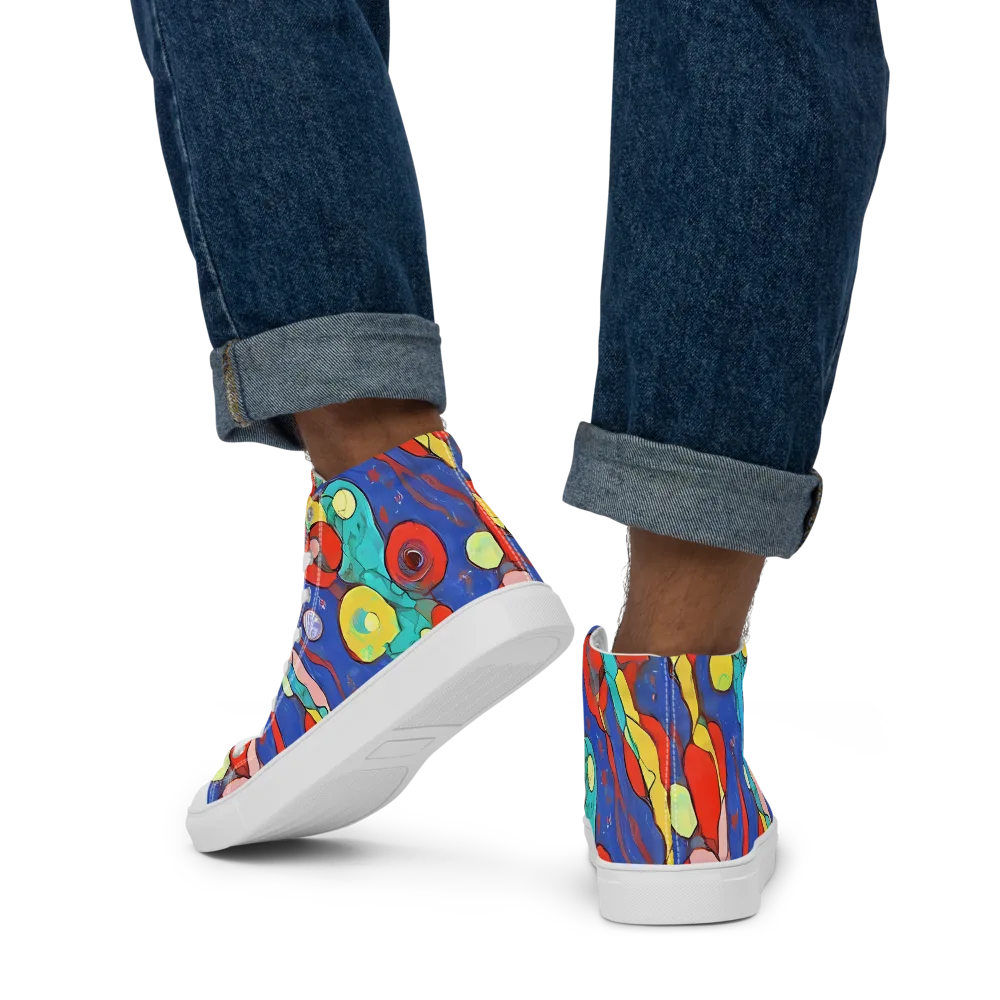 Colorwave Garden on Men's High Top Canvas Shoes — Back