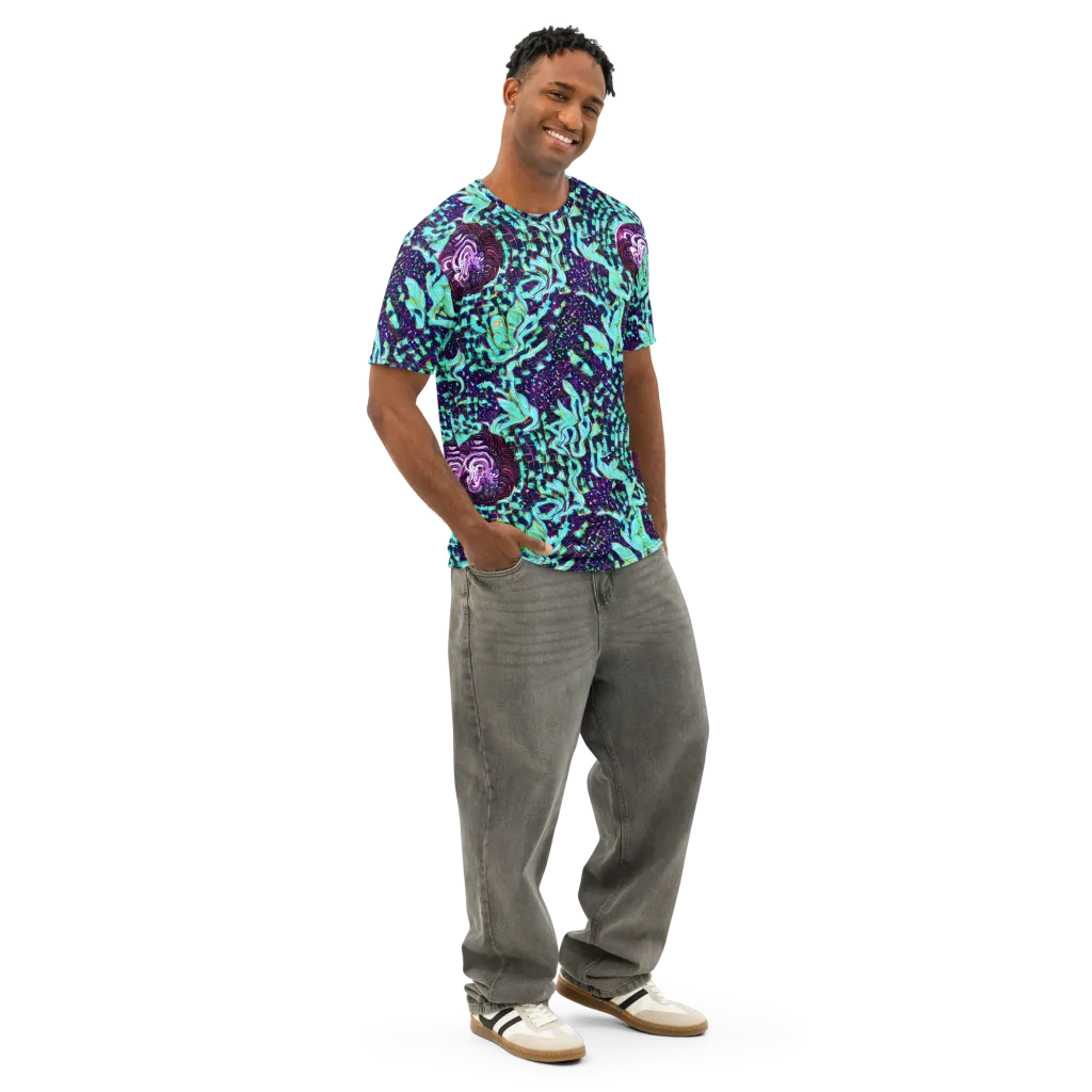 Midnight Electric on Men's Cotton Crew Neck T-Shirt — Right Front