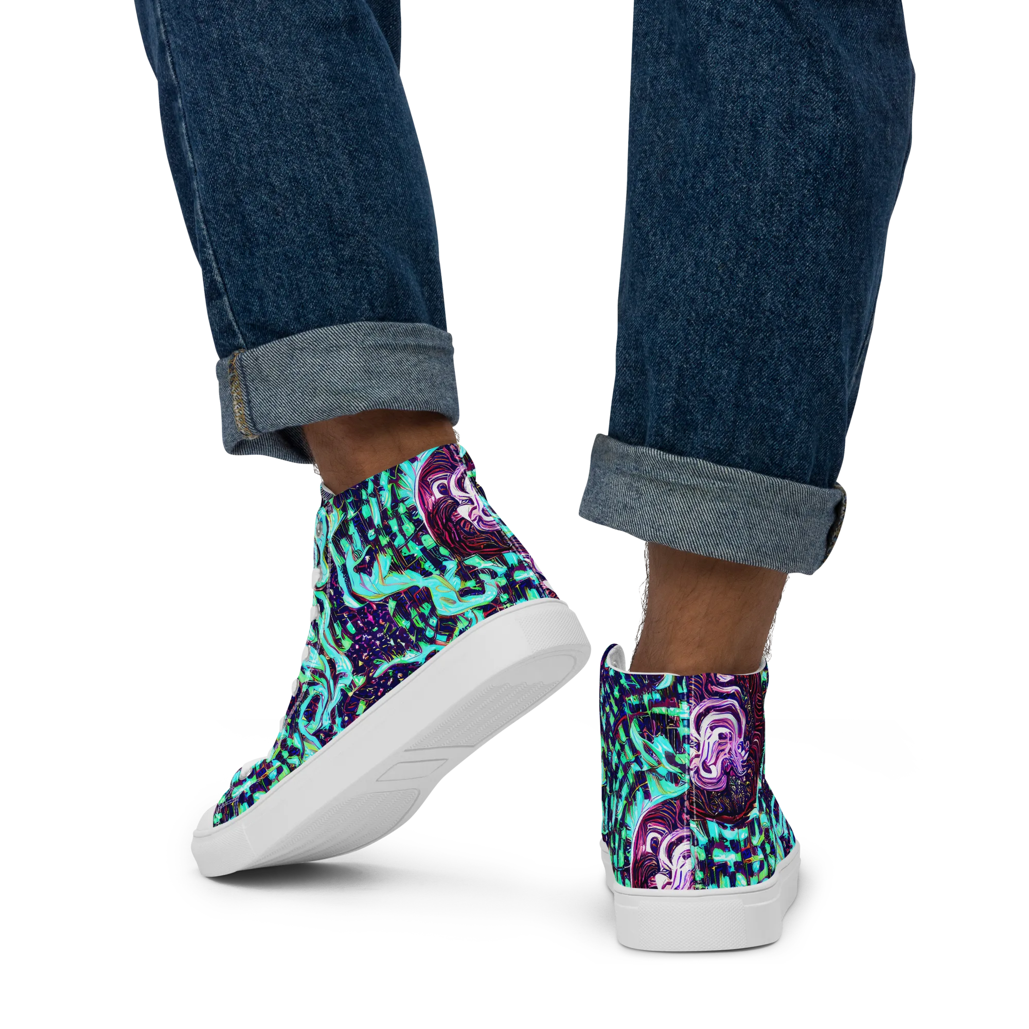 Midnight Electric on Men's High Top Canvas Shoes — Back