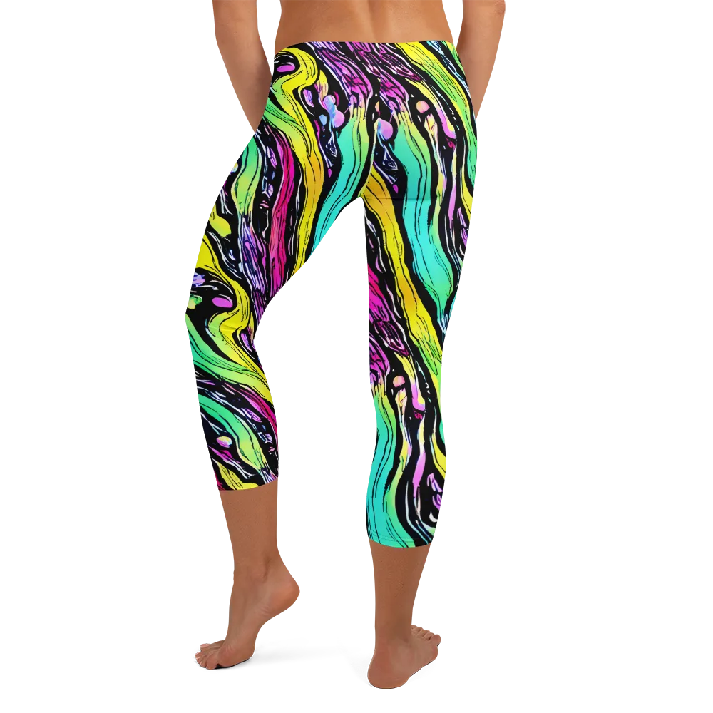 Neon Wildwater on Capri Leggings — Back